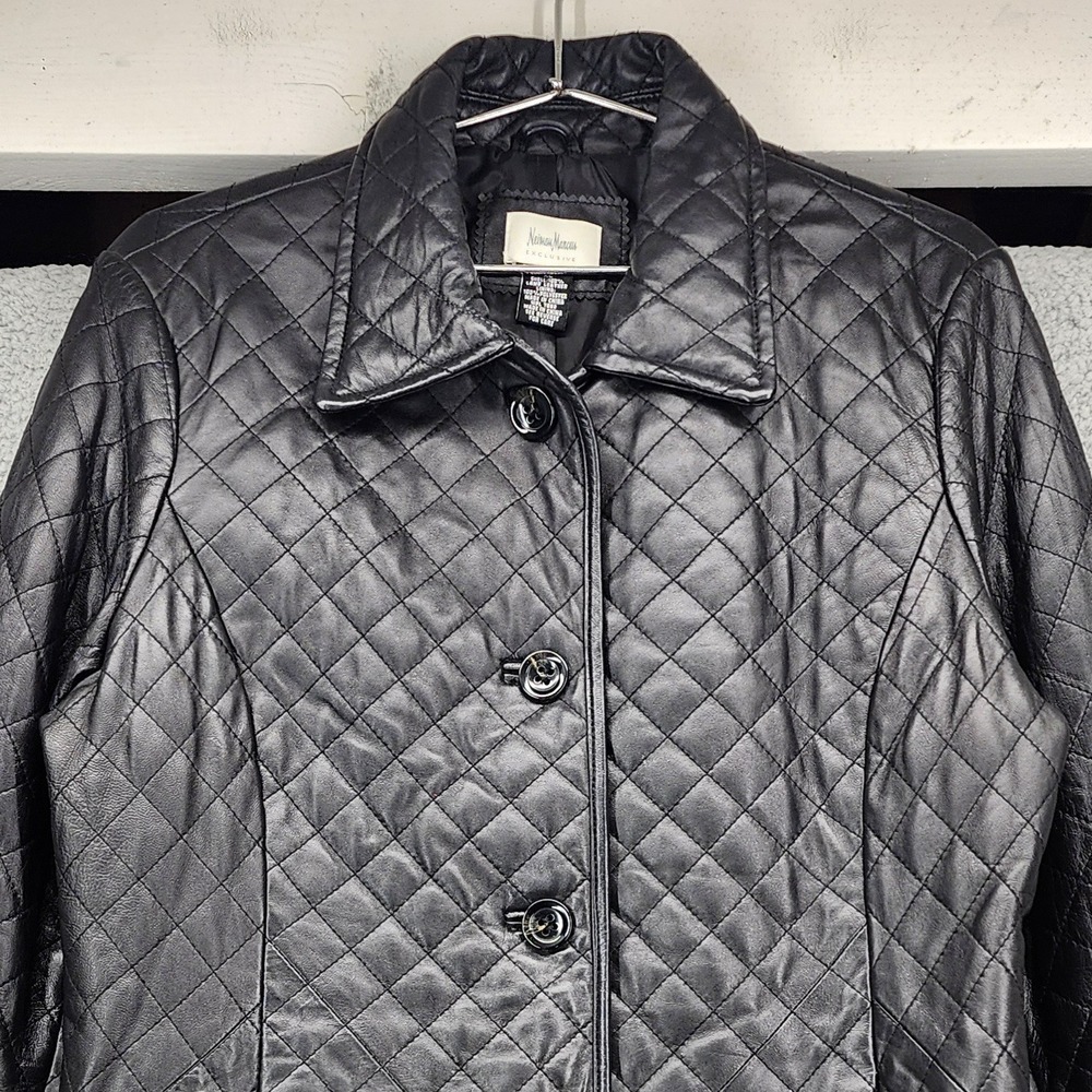 Neiman Marcus Exclusive Vintage Black Quilted Lamb Leather Jacket Coat Womens XL - Picture 8 of 12